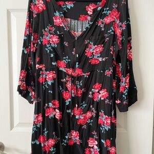 Torrid Shirt Dress with Red and Blue Floral Design